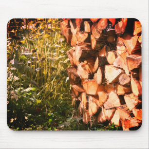 Stacked Firewood Fall Nature Mouse Pad