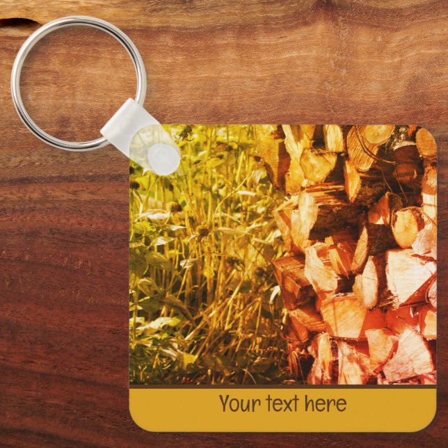 Stacked Firewood Nature Personalized Keychain (Front)