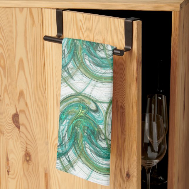 Stacked Green Spinning Waves Kitchen Towel (Thirds Fold)