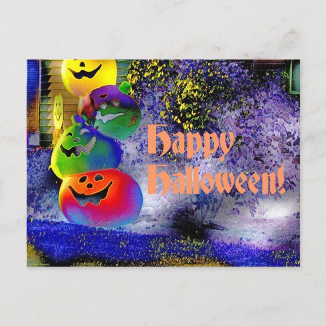 Stacked Halloween Pumpkins in Gimp Art Postcard (Front)