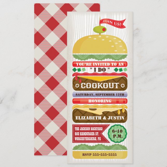 Stacked Hamburger Cookout Invitation (Front/Back)