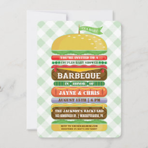 Stacked Hamburger Gender Neutral Baby Shower BBQ Invitation