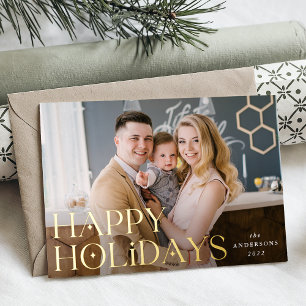 Stacked Happy Holidays Photo Gold Foil Holiday Card