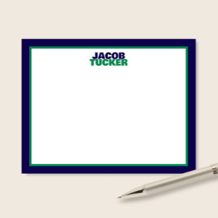 Stacked Name Navy Green Border Preppy Stationery Card