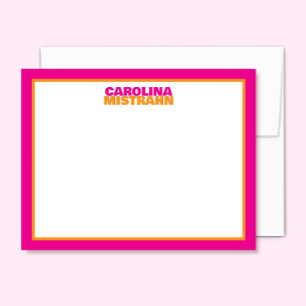Stacked Name Pink Orange Border Cute Stationery Card