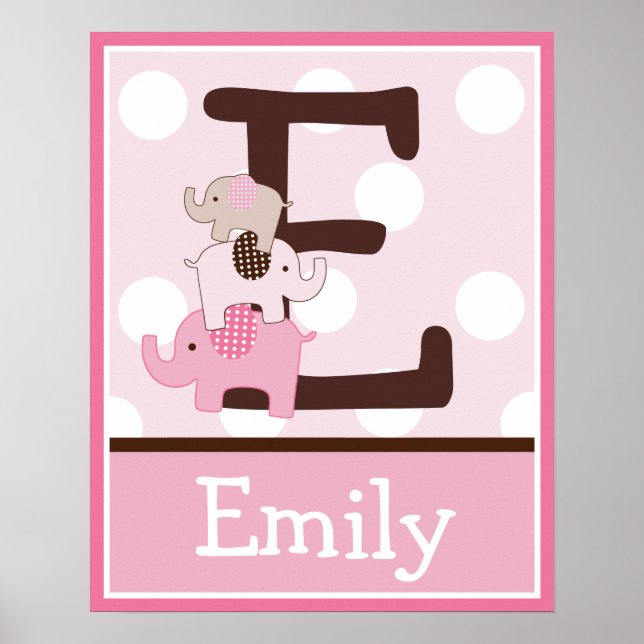 Stacked Pink Elephants Letter & Name Wall Poster (Front)