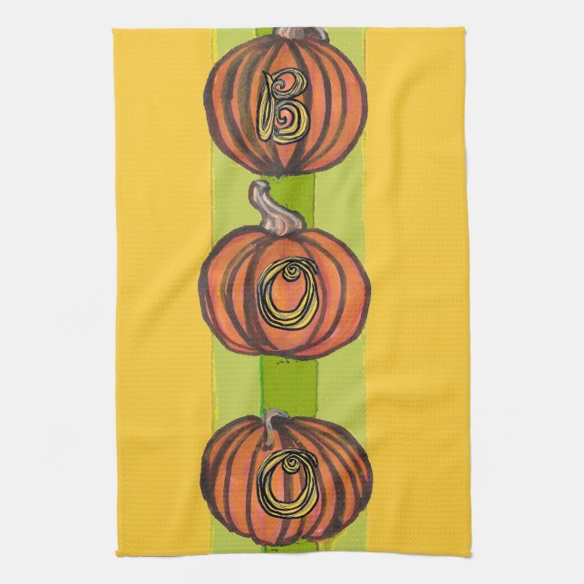 Stacked Pumpkins BOO kitchen towel (Vertical)