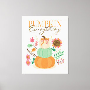 Stacked Pumpkins Fall Leaves Autumn Boho Florals  Canvas Print
