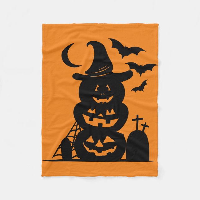 Stacked Pumpkins Halloween Fleece Blanket (Front)