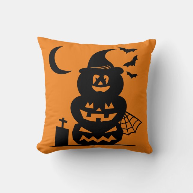 Stacked Pumpkins Halloween Reversible  Throw Pillow (Front)