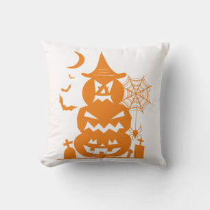 Stacked Pumpkins Halloween Reversible  Throw Pillow