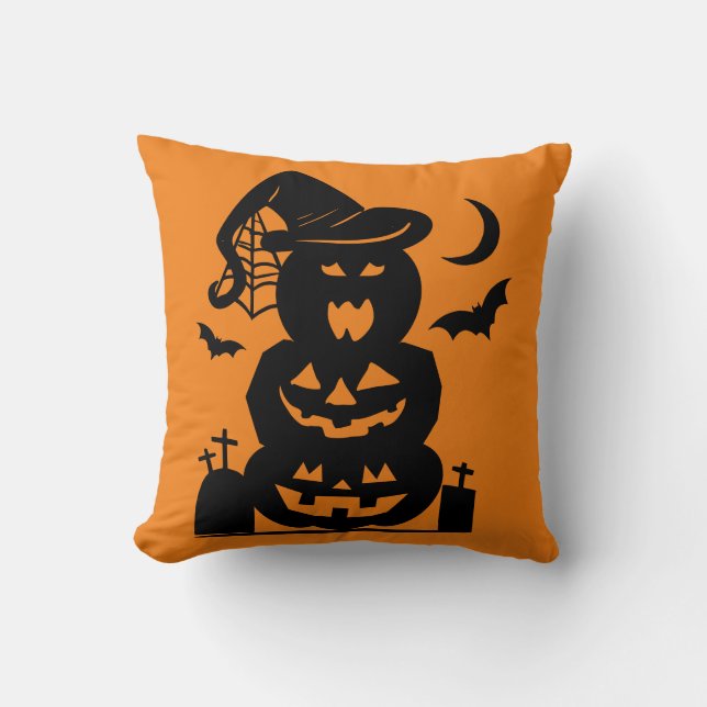 Stacked Pumpkins Halloween Reversible  Throw Pillow (Front)