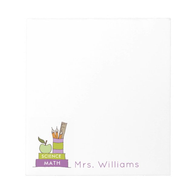 Stacked Purple Books Teachers Personalized Notepad (Front)