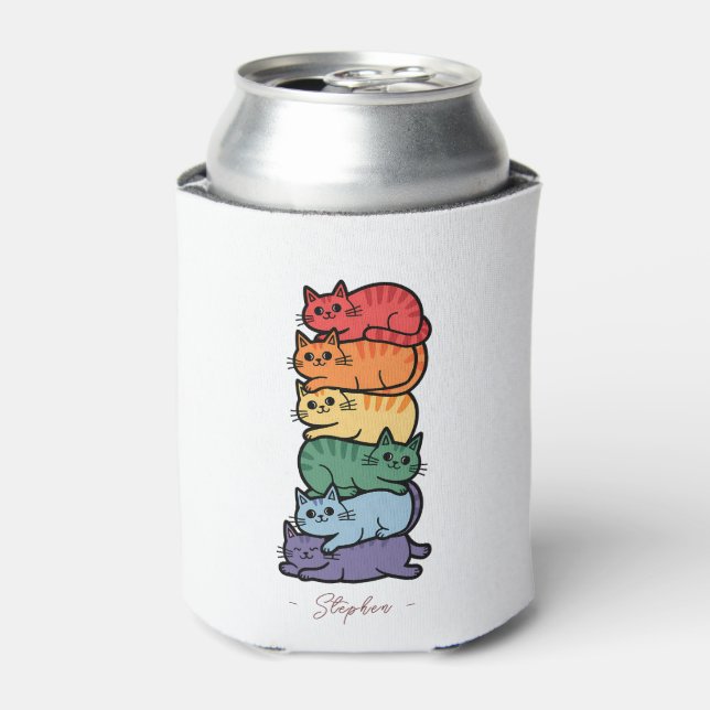 Stacked Rainbow Cats – LGBTQ Pride Celebration Can Cooler (Can Front)