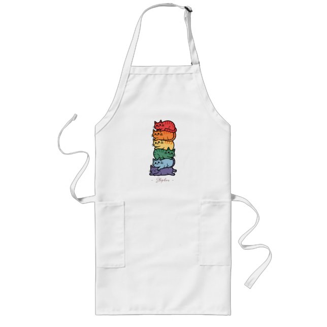 Stacked Rainbow Cats – LGBTQ Pride Celebration Long Apron (Front)