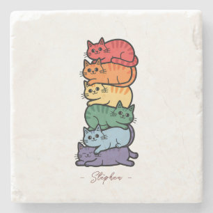 Stacked Rainbow Cats – LGBTQ Pride Celebration Stone Coaster