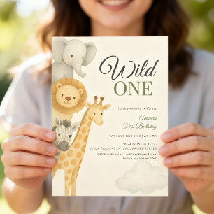 Stacked Safari Animals Baby Birthday Invitation