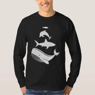 Stacked Sea Animals Whale Shark Dolphin Fish Silho T-Shirt