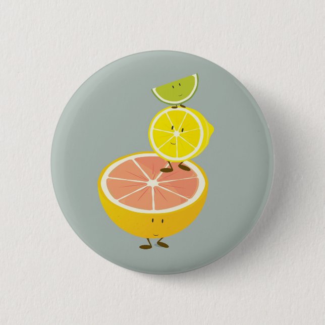 Stacked smiling citrus fruit 2 inch round button (Front)