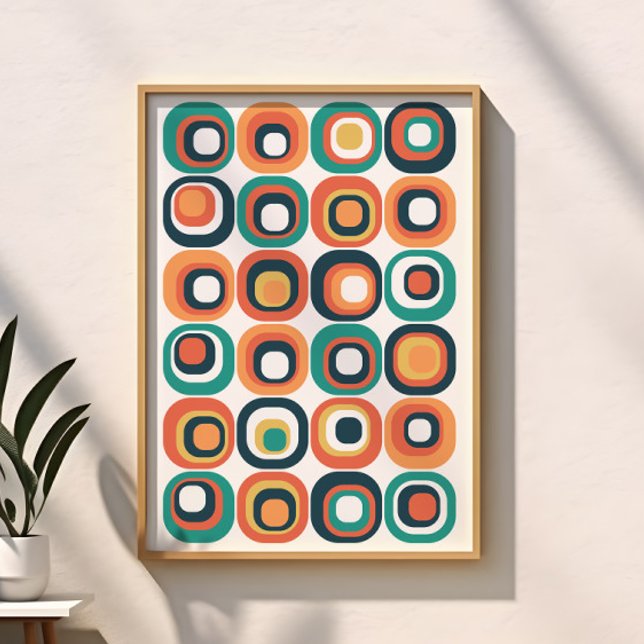 Stacked Squares Mid Century Teal, Orange, Yellow Poster (Creator Uploaded)