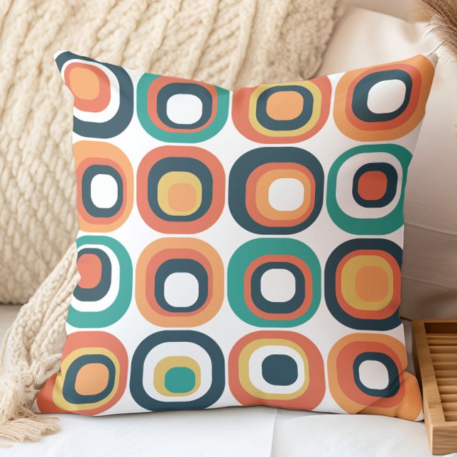 Stacked Squares Mid Century Teal, Orange, Yellow Throw Pillow (Creator Uploaded)