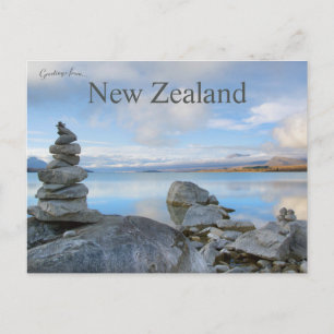 Stacked Stones at Lake Tekapo New Zealand Postcard
