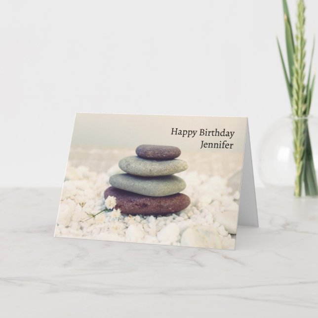 Stacked Stones Meditative Cairn Birthday Card (Front)