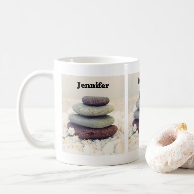 Stacked Stones Meditative Cairn Coffee Mug (With Donut)