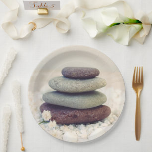 Stacked Stones Meditative Cairn Paper Plate