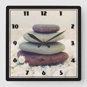 Stacked Stones Meditative Cairn Square Wall Clock