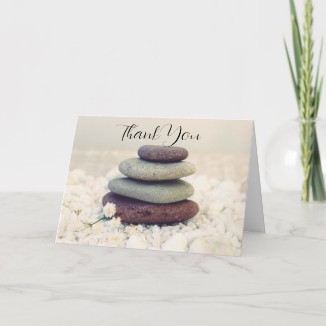 Stacked Stones Meditative Cairn Thank You Card (Front)