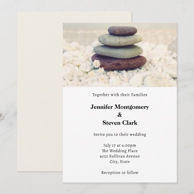 Stacked Stones Meditative Cairn Wedding Invitation (Front/Back)