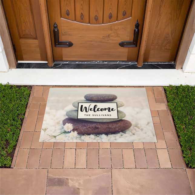 Stacked Stones Meditative Cairn Welcome Doormat (Outdoor)