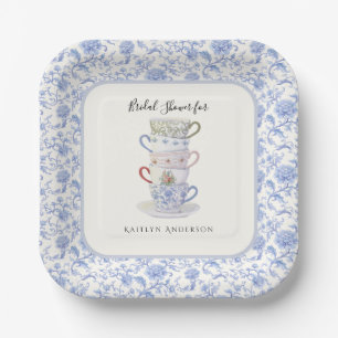 Stacked Teacup Vintage Chinoiserie Blue Bridal Tea Paper Plate