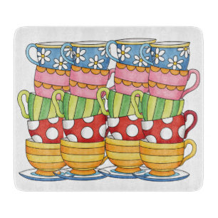 Stacked Teacups Teatime Illustration Cutting Board