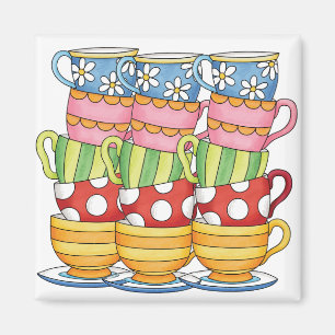 Stacked Teacups Teatime Illustration Magnet