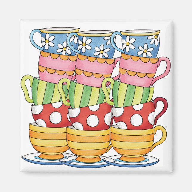 Stacked Teacups Teatime Illustration Magnet (Front)
