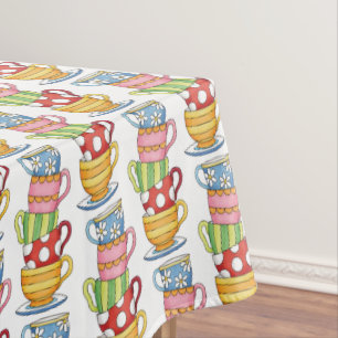 Stacked Teacups Teatime Illustration Tablecloth