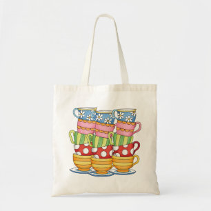 Stacked Teacups Teatime Illustration Tote Bag