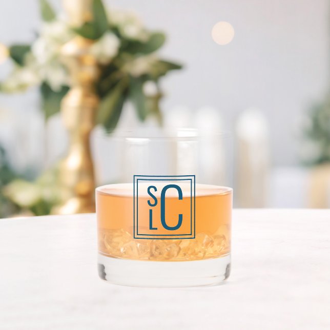 Stacked Three Initial Modern Men's Monogram Whiskey Glass (Insitu (Wedding))
