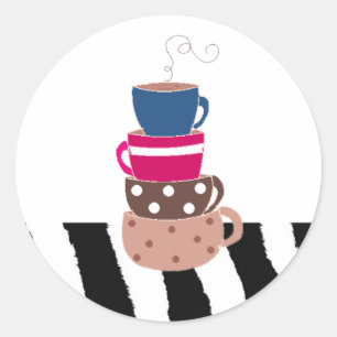 Stacking Coffee Cups Classic Round Sticker