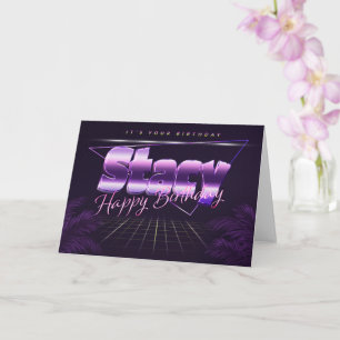 Stacy Nom Prénom lila retro Carte Anniversaire