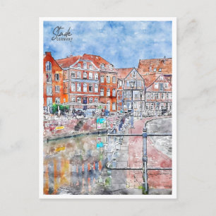 Stade Germany vintage travel watercolor Postcard
