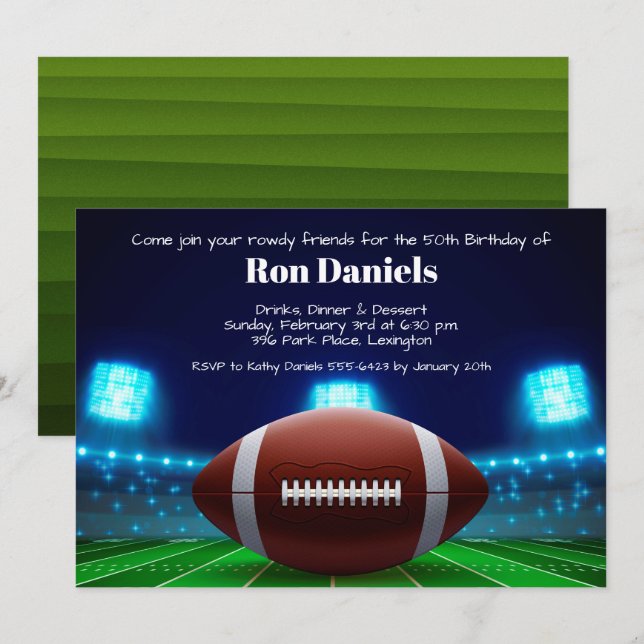 Stadium Lights Football Birthday Invitations (Front/Back)