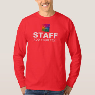 Staff Crew Team Logo Text Long Sleeve Mens Red T-Shirt