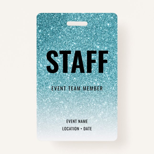 Staff Custom Event or Concert Blue Glitter Badge (Front)