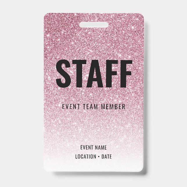 Staff Custom Event or Concert Pink Glitter Badge (Front)