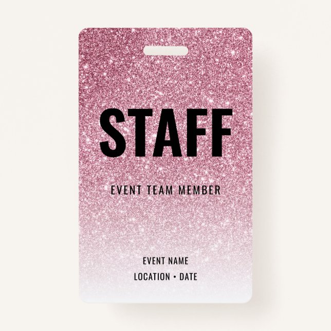 Staff Custom Event or Concert Pink Glitter Badge (Front)