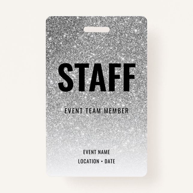 Staff Custom Event or Concert Silver Glitter Badge (Front)