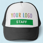 Staff Employee Custom Trucker Hat with Logo Black<br><div class="desc">Easily personalize this staff trucker hat with your own company logo,  job title,  or other custom text. It's adjustable with a mesh back and a foam front. Available in other colours. Adjustable unisex style for men or women. No minimum order quantity and no setup fee.</div>